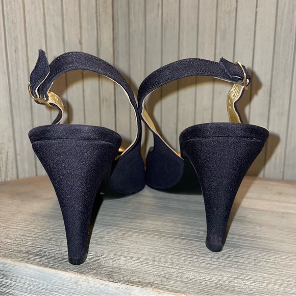 Bruno Magli Black Fabric with Gold Open Tor Slingback Heels Made in Italy 6.5B - Picture 12 of 13